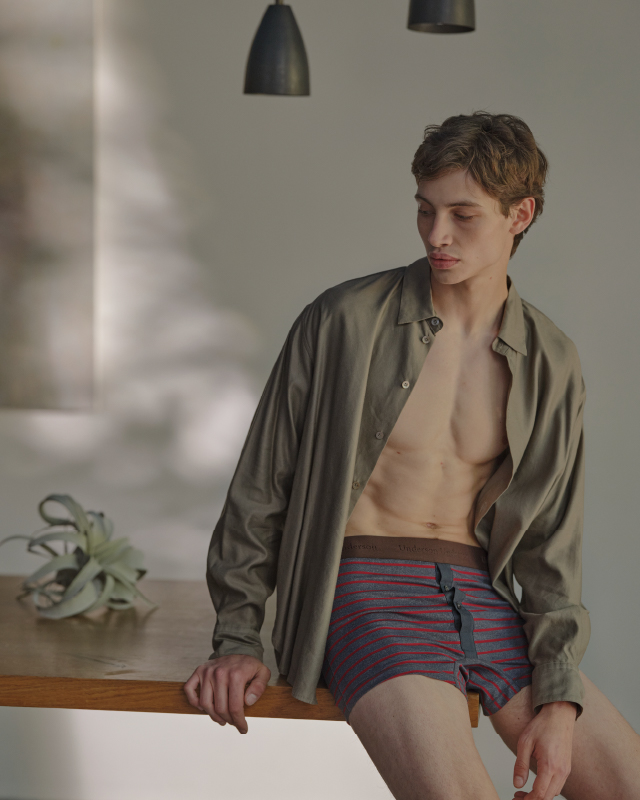 ボーダーショートトランクスを着用している男性モデルの画像03